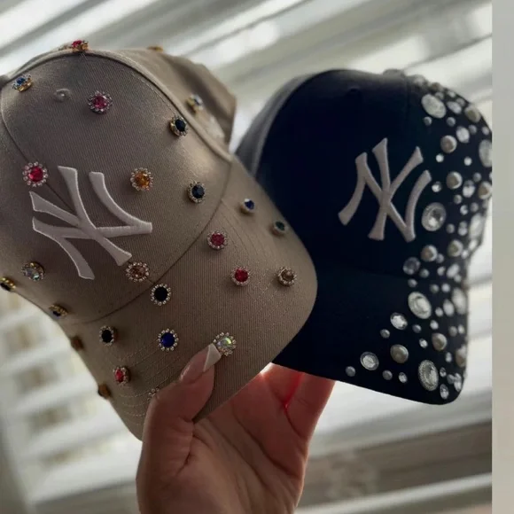 Embellished NY Logo Caps in Tan (Authentic) NE59-TNGRYANKS-Q123-1.jpg?v=  main image 2
